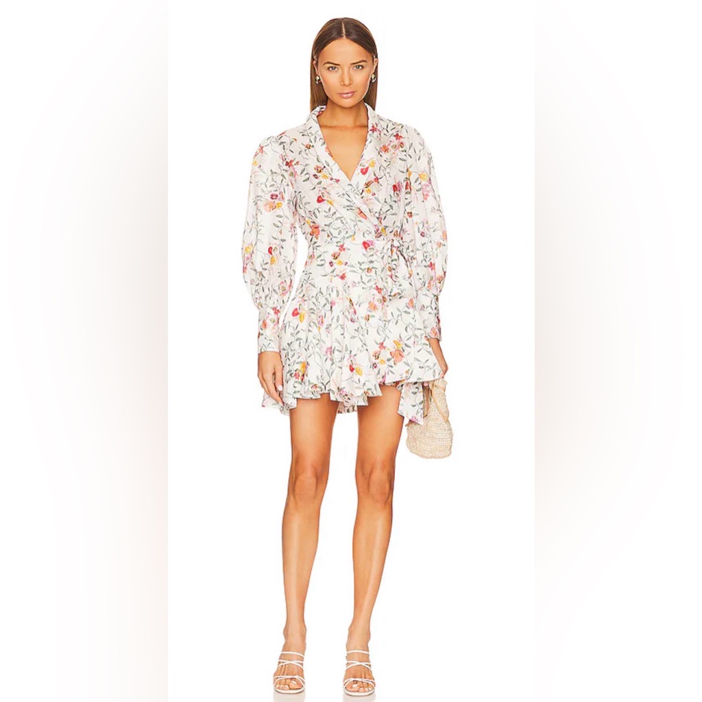 Zimmermann Minnie Alka Vine Ivory Floral Mini Linen Wrap Dress Size 2